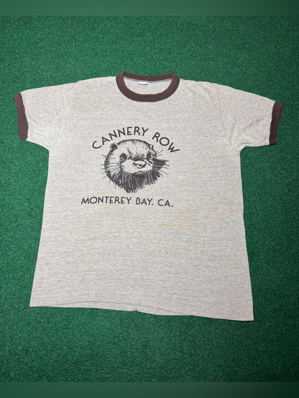 Sea Otter Cannery Row Canada Ringer T Shirt Monterey Bay M/L 20x26 70s Vintage